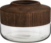 J-Line Vaas Breed Laag Hout/Glas Donkerbruin