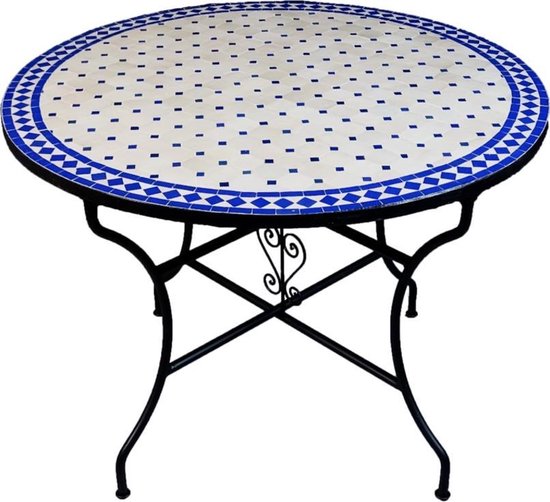 voertuig huis gracht Handgemaakte Korra mozaïk tafel rond 100 cm blauw beige | bol.com