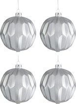 J-Line Doos Van 4 Kerstbal Vlak Glitter Zilver Glas Mat Zilver Medium 10Cm