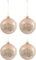 J-Line Doos Van 4 Kerstbal Kant Glas Goud Large