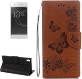Voor Sony Xperia XA1 Pressed Flowers Butterfly Pattern Horizontale Flip Leather Case met houder & kaartsleuven & portemonnee (bruin)