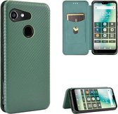 Voor Kyocera Gratina KYV48 Koolstofvezel Textuur Magnetische Horizontale Flip TPU + PC + PU Lederen Case met Kaartsleuf (Groen)