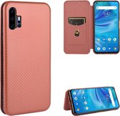 Voor UMIDIGI F2 koolstofvezel textuur magnetische horizontale flip TPU + pc + PU lederen tas met kaartsleuf (bruin)