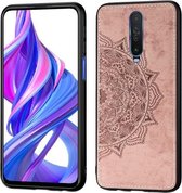 Voor Xiaomi Redmi K30 / POCO X2 Mandala Reliëf Doek Cover PC + TPU Mobiele Telefoon Case met Magnetische Functie en Draagriem (Rose Goud)