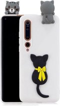 Voor Xiaomi Mi 10 schokbestendig 3D liggend Cartoon TPU beschermhoes (kleine zwarte kat)