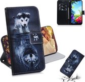 Voor LG K40S Gecombineerd patroon Magnetische aantrekkingskracht Horizontale flip lederen tas, ondersteuningshouder & kaartsleuf & portemonnee (Wolf en hond)