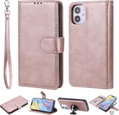 Voor iPhone 12 2 in 1 effen kleur afneembare PU lederen tas met kaartsleuven & magnetische houder & fotolijst & portemonnee & riem (roségoud)