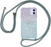 Voor iPhone 11 Pro Gradient Glitter Powder Shockproof TPU beschermhoes met Lanyard (paars blauw)