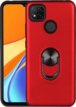 Voor Xiaomi Redmi 9C 360 graden roterende multifunctionele stent PC + TPU-hoes met magnetische onzichtbare houder (rood)