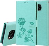 Voor Geschikt voor Xiaomi Poco X3 NFC Rose reliëf horizontale flip PU lederen tas met houder & kaartsleuven & portemonnee (groen)