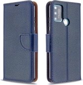 Voor Huawei Honor 9A Litchi Textuur Pure Kleur Horizontale Flip PU Lederen Case met Houder & Kaartsleuven & Portemonnee & Lanyard (Donkerblauw)