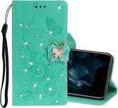 Voor Huawei Y7P / P40 lite E Diamond Encrusted Butterflies Embossing Pattern Horizontale Flip Leather Case met houder & kaartsleuven & portemonnee & Lanyard (groen)