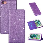 Voor iPhone 8/7 ultradunne glitter magnetische horizontale flip lederen tas met houder en kaartsleuven (paars)