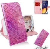 Voor Galaxy M40 / A60 Effen Kleur Kleurrijke Magnetische Gesp Horizontale Flip PU Lederen Case met Houder & Kaartsleuven & Portemonnee & Lanyard (Roze)