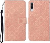 Voor Samsung Galaxy A70 etnische stijl reliëf patroon horizontale flip lederen tas met houder & kaartsleuven & portemonnee & lanyard (roze)