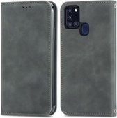 Voor Samsung Galaxy A21s (EU) Retro Skin Feel Business Magnetische Horizontale Flip Leren Case met Houder & Kaartsleuven & Portemonnee & Fotolijst (Grijs)