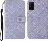Voor Samsung Galaxy S20 + etnische stijl reliëf patroon horizontale flip lederen tas met houder & kaartsleuven & portemonnee & lanyard (paars)