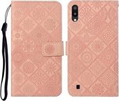 Voor Samsung Galaxy A10 / M10 etnische stijl reliëf patroon horizontale flip lederen tas met houder & kaartsleuven & portemonnee & lanyard (roze)