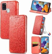 Voor Samsung Galaxy A21s Blooming Mandala Reliëfpatroon Magnetische Horizontale Flip Leren Case met Houder & Kaartsleuven & Portemonnee (Rood)