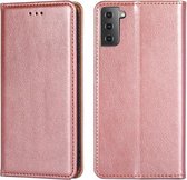 Voor Samsung Galaxy S21 + 5G PU + TPU Glanzende Olie Effen Kleur Magnetische Horizontale Flip Leren Case met Houder & Kaartsleuf & Portemonnee (Rose Goud)