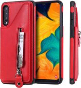 Voor Galaxy A50 effen kleur dubbele gesp rits schokbestendige beschermhoes (rood)