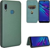 Voor Huawei Y6 (2019) / Honor Y6s Koolstofvezel Textuur Magnetisch Horizontaal Flip TPU + PC + PU lederen tas met kaartsleuf (groen)