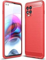 Voor Motorola Moto Edge S / G100 Brushed Texture Carbon Fiber TPU Case (Rood)