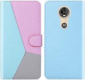 Voor Motorola Moto E5 Tricolor Stitching Horizontale Flip TPU + PU lederen tas met houder & kaartsleuven en portemonnee (blauw)