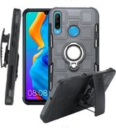 Voor Huawei P30 Lite 3 in 1 Cube PC + TPU beschermhoes met 360 graden draaien zilveren ringhouder (grijs)