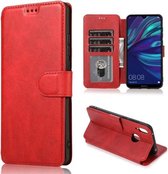 Voor Huawei Y7 2019 Kalf Textuur Magnetische Gesp Horizontale Flip Leren Case met Houder & Kaartsleuven & Portemonnee & Fotolijst (Rood)