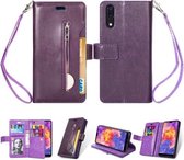 Voor Huawei P20 Multifunctionele Rits Horizontale Flip Leren Case met Houder & Portemonnee & 9 Kaartsleuven & Lanyard (Paars)