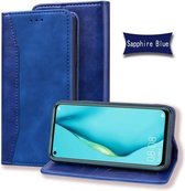 Voor Huawei Nova 6 SE Zakelijke stiksels Horizontale flip lederen hoes met dubbele vouw & beugel & kaartsleuven & fotolijst & portemonnee (saffierblauw)