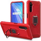 Voor OPPO Realme 6 koolstofvezel beschermhoes met 360 graden roterende ringhouder (rood)