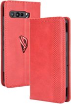 Voor Asus ROG Phone 3 ZS661KS Magnetische gesp Retro Crazy Horse Texture Horizontale flip lederen tas, met houder & kaartsleuven en fotolijst (rood)