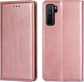 Voor Huawei P40 lite 5G PU + TPU Glans Olie Effen Kleur Magnetische Horizontale Flip Leren Case met Houder & Kaartsleuf & Portemonnee (Rose Goud)