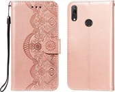 Voor Huawei Y7 (2019) Flower Vine Embossing Pattern Horizontale Flip Leather Case met Card Slot & Holder & Wallet & Lanyard (Rose Gold)