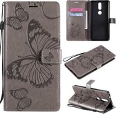 Voor Nokia 2.4 3D vlinders reliëfpatroon horizontaal flip lederen tas met houder & kaartsleuf & portemonnee (grijs)