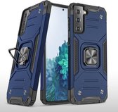 Voor Samsung Galaxy S21 5G magnetisch pantser schokbestendig TPU + pc-hoesje met metalen ringhouder (blauw)