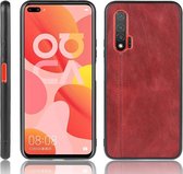 Voor Huawei Nova 6 schokbestendig naaien koe patroon huid PC + PU + TPU Case (rood)