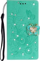 Voor Galaxy A51 Diamond Encrusted Butterflies Love Flowers Pattern Horizontal Flip Leather Case with Holder & Card Slots & Wallet & Lanyard (Groen)