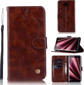 Voor Sony Xperia XA3 Retro Koperen Knop Crazy Horse Horizontale Flip PU Lederen Case met Houder & Kaartsleuven & Portemonnee & Lanyard (Bruin)