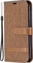 Kleurafstemming Denim Texture lederen tas voor Galaxy A6, met houder & kaartsleuven & portemonnee & lanyard (bruin)