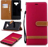 Kleurafstemming Denim Texture Leather Case voor Galaxy Note 9, met houder & kaartsleuven & portemonnee & lanyard (rood)