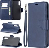 Retro lamsvacht textuur pure kleur horizontale flip pu lederen case voor Galaxy A50, met houder & kaartsleuven & portemonnee & lanyard (blauw)