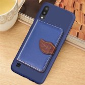 Leaf Buckle Litchi Texture kaarthouder PU + TPU Case voor Galaxy M10, met kaartsleuf & portemonnee & houder & fotolijst (blauw)