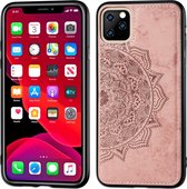 ReliÃ«f Mandala-patroon PC + TPU + stoffen telefoonhoes voor iPhone 11 Pro Max, met draagkoord en magnetisch (rosÃ©goud)