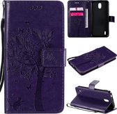 Voor Nokia 1.3 Tree & Cat reliÃ«fpatroon Horizontale flip lederen tas met houder & kaartsleuven & portemonnee & draagkoord (paars)