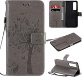 Voor Huawei Nova 7 Pro Tree & Cat reliÃ«fpatroon Horizontale flip lederen tas met houder & kaartsleuven & portemonnee en lanyard (grijs)