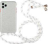 Glitterpoeder schokbestendig TPU beschermhoes met lanyard voor iPhone 11 Pro Max (zilver)