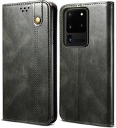 Voor Samsung Galaxy S20 UItra Simple Wax Crazy Horse Texture Horizontale flip lederen tas met kaartsleuven en portemonnee (donkergroen)
